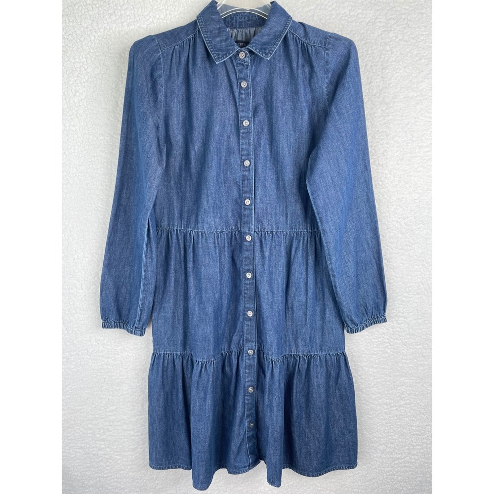 J.Crew Womens size‎ 0 Chambray Denim Shirtdress Blue Long Sleeve Medium Wash